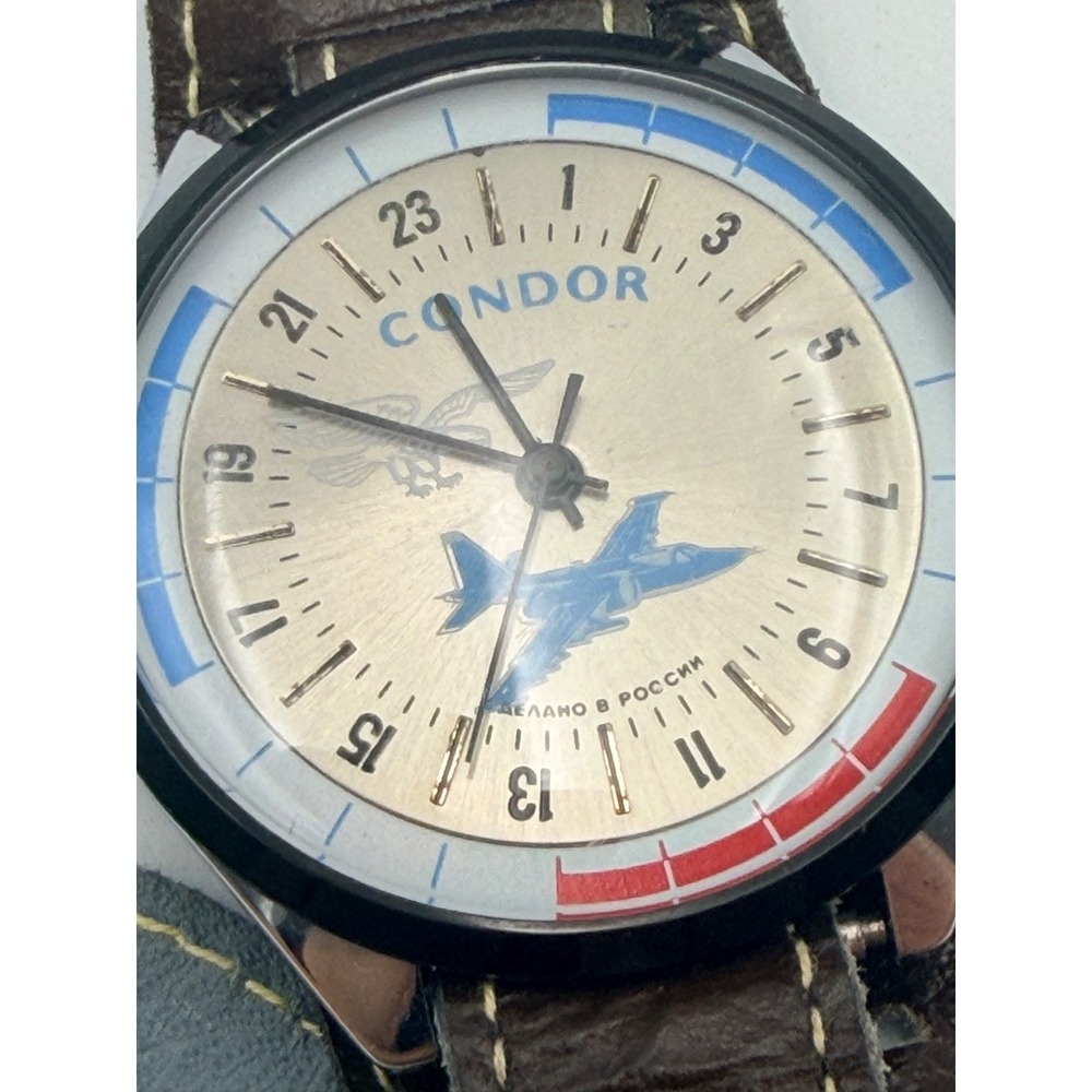 Vintage Condor Russian 24 Hour Jet Watch Mechanical Compass Bund Leather Strap